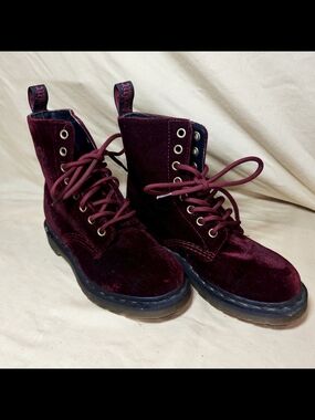 Dr. Martens 1460 Pascal Velvet Boots in cherry red